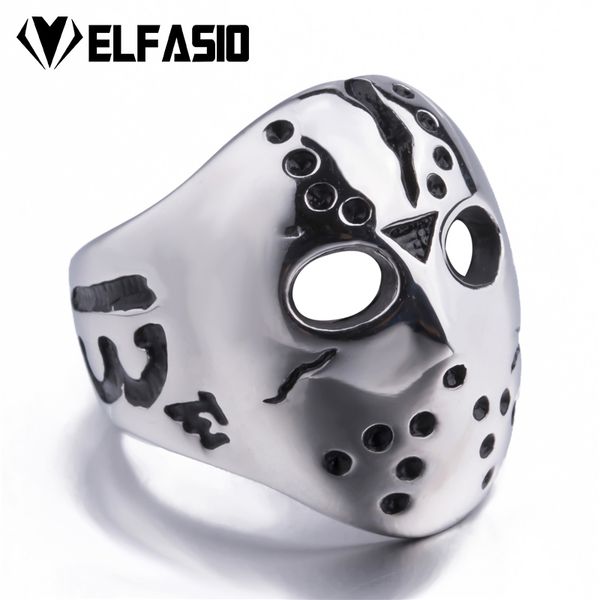 

men's friday the 13th jason's mask stainless steel biker ring size 8-15, Golden;silver