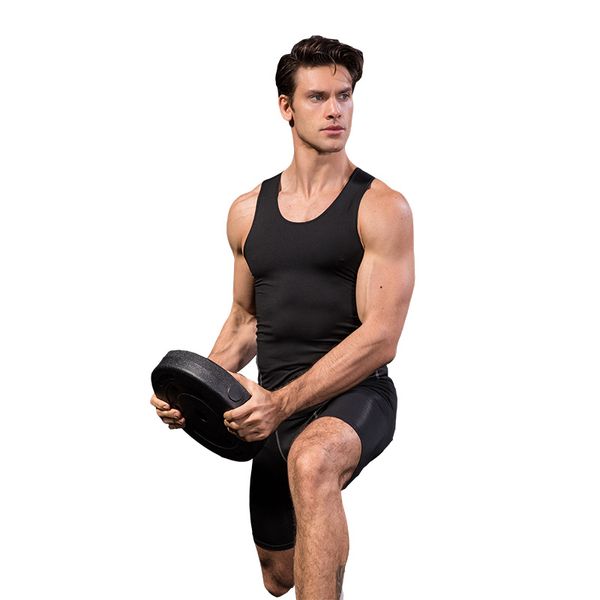 

new quick dry running vest men sport suit gym man' t-shirt training sleeveless workout tank fitness tights, White;black