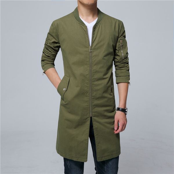 

trench coat men cotton long coat mens overcoat windbreaker large size 5xl drop ship 7 colors black navy red white green gray, Tan;black