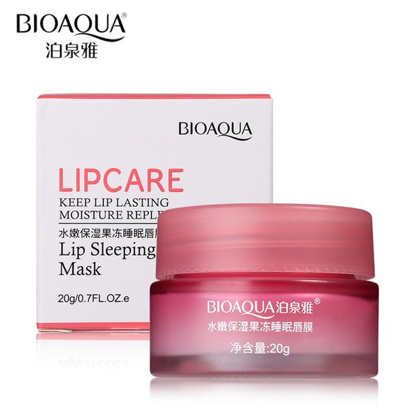 

bioaqua brand strawberry lip sleeping mask skin care exfoliator lips balm moisturizing nourish lip plumper hydrating cream 20g, Red;pink