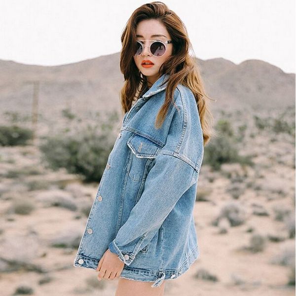 

cotton new autumn & winter women denim jacket harajuku bf wind jean jacket loose long sleeve female coats large size female jacket, Black;brown