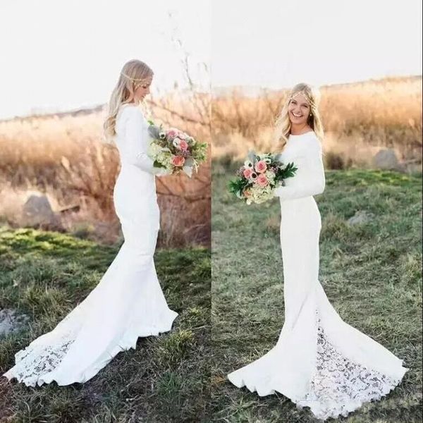 Country Style neue Meerjungfrau Kleider Spitze Böhmian Strandgericht Zug Hochzeit Brautkleider Boho Sommer billiges Kleid für Frauen