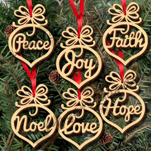 Christmas Letter Wood Heart Bubble Pattern Ornament Christmas Tree