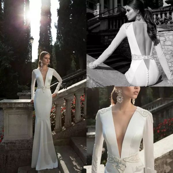 

berta mermaid wedding dresses floor length long sleeve bridal gowns sweep train plus size vestidos de nnovia beach wedding dress, White