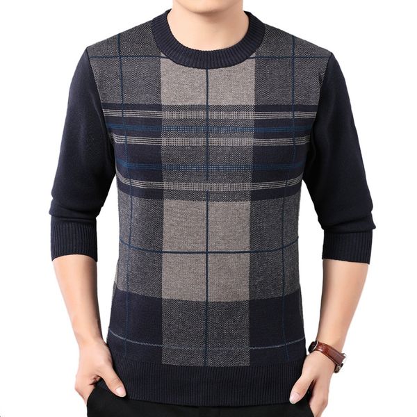 

man plaid textured knitted pullover sweater mens autumn winter leisure knitwear male crew collar pull homme sweaters green gray, White;black