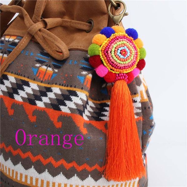 

100pcs colorful flower pom pom round tassel bag accessories keychain, Black