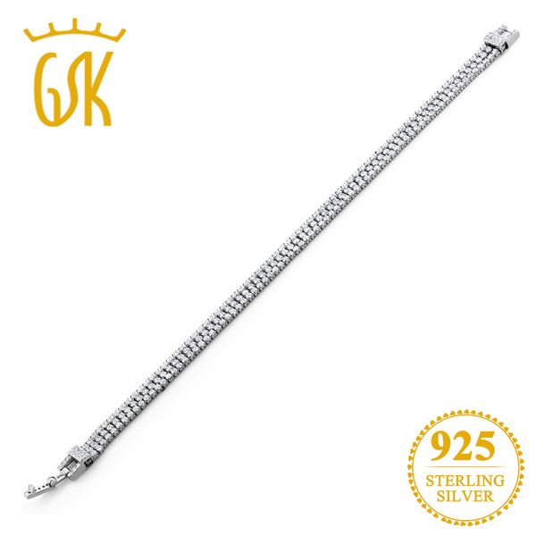 

gemstoneking 4.05 ct round white cubic zirconia 3-row bracelets & bangles 925 sterling silver tennis bracelet for women 7 inch, Golden;silver