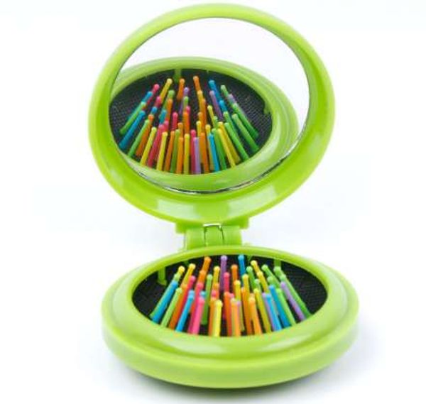

1pcs girls functional mini mirror folding comb airbag massage round hair brush, Silver