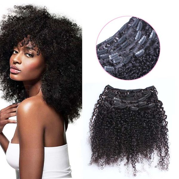 Clip in malaysischen lockigem Haar 8pcs 4B 4C Afro Kinky Curly Clip in Echthaarverlängerungen