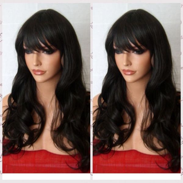 Fixsf970 New Natural Long Black Curly Wavy Hair Wig Wigs For