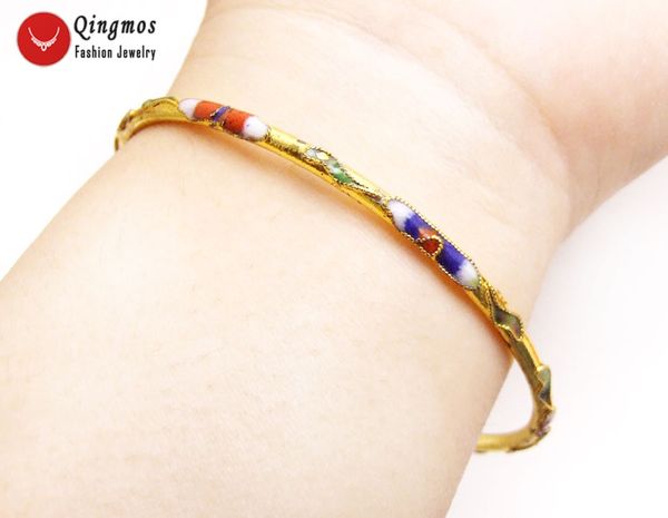 

qingmos beautiful handwork china feature gold cloisonne enamel bangle cuff bracelet for women fine jewelry bra214 ing, Black
