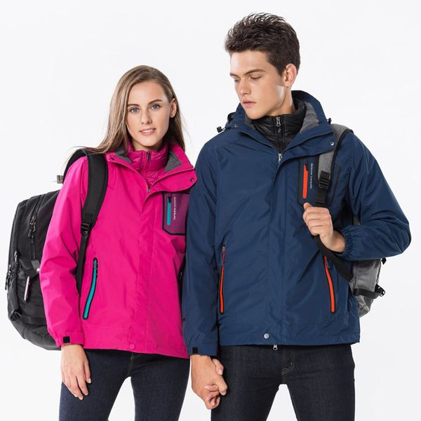 

2in1 women winter jacket + heated down lining waterproof windbreaker jackets outdoor hiking thermal camping skiing men's coat, Blue;black