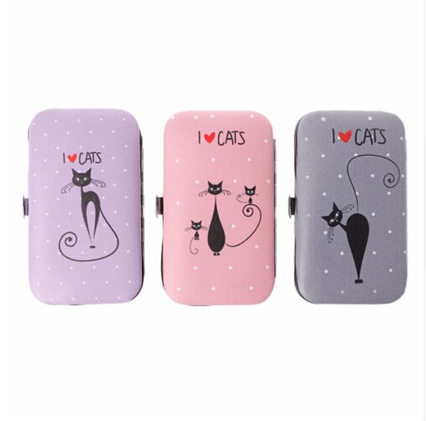 

7pcs cute animal pedicure manicure set nail clippers tweezer knife ear pick cleaner cuticle grooming kit case