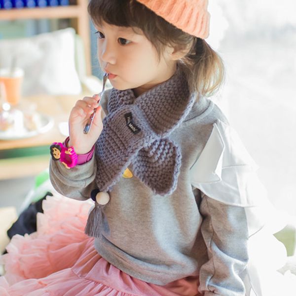 

baby kids boys girls fashion tassels pompoms woolen yarn winter knitting scarf, Red;brown