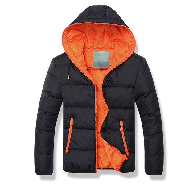 

men's winter autumn casual parkas korean hooded thick cotton padded jacket youth men zipper slim coats male parka outwear warm, Black