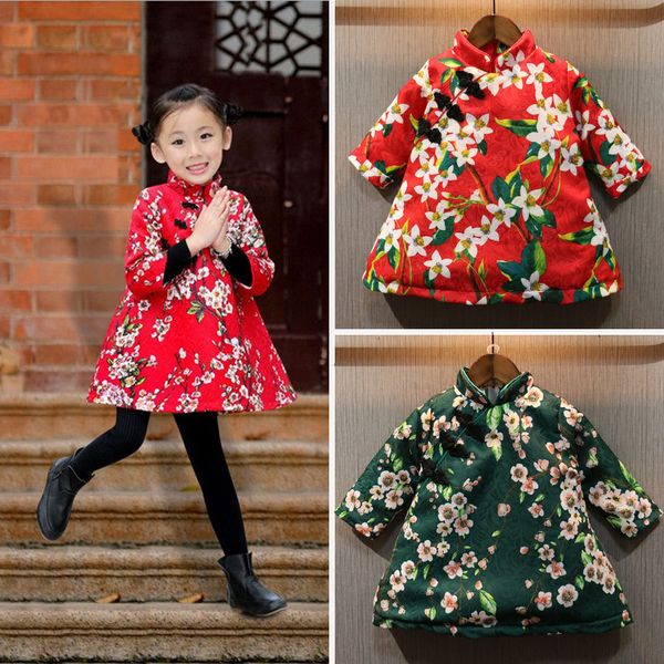 

Дети платье осень и зима новорожденных девочек хлопок платье китайский стиль каш