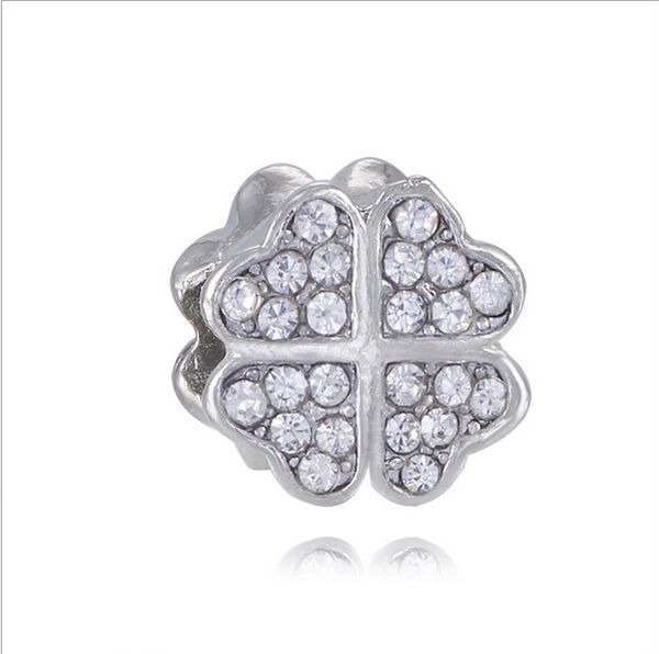 Adatto ai braccialetti Pandora 30pc quadrifoglio cristallo argento charms perline fascino perline per gioielli fai da te collana sterlina europea all'ingrosso