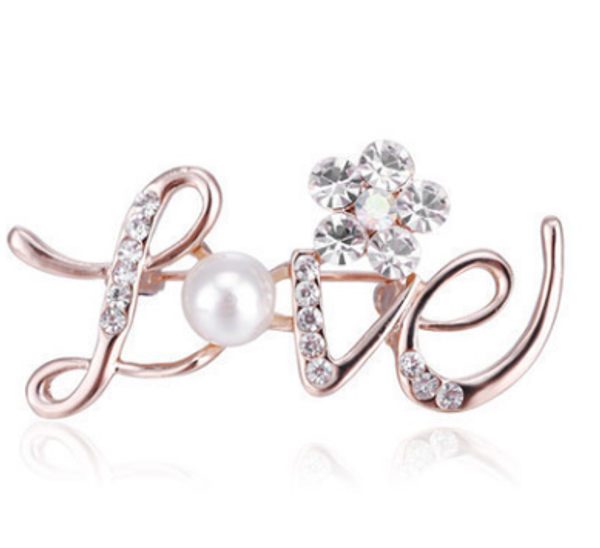 

diy european and american jewelry love letter diamond flower brooch, Gray