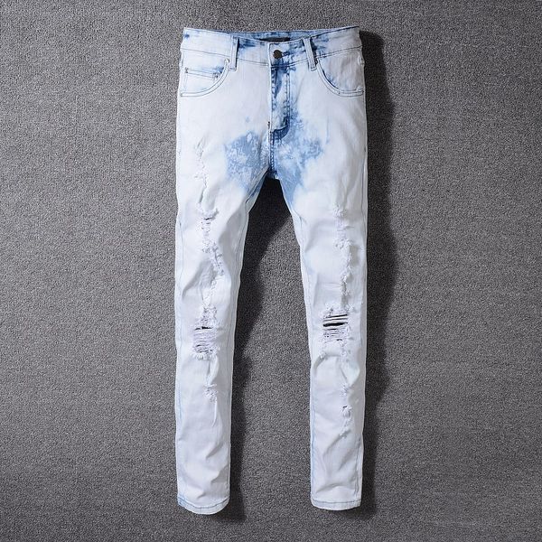 

2018 мужские джинсы скинни biker brand designer размер сша 28 ~ 40 slim fit мужские мотоциклетные мото-байкеры хип-хоп мужские джинсовые муж, Blue
