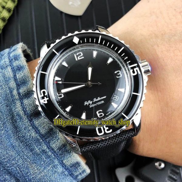 

fifty fathoms 5015-1130-52 black dial japan miyota automatic men's watch sapphire glass black bezel nylon strap gents watches, Slivery;brown