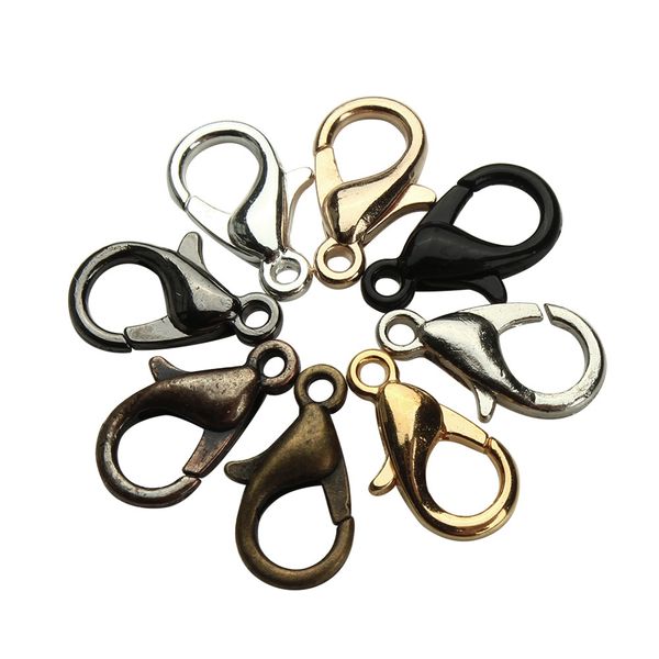 

100pcs/lot 12*6mm gold rhodium black silver metal alloy lobster clasps hooks claw clasp connector for diy jewelry g203s