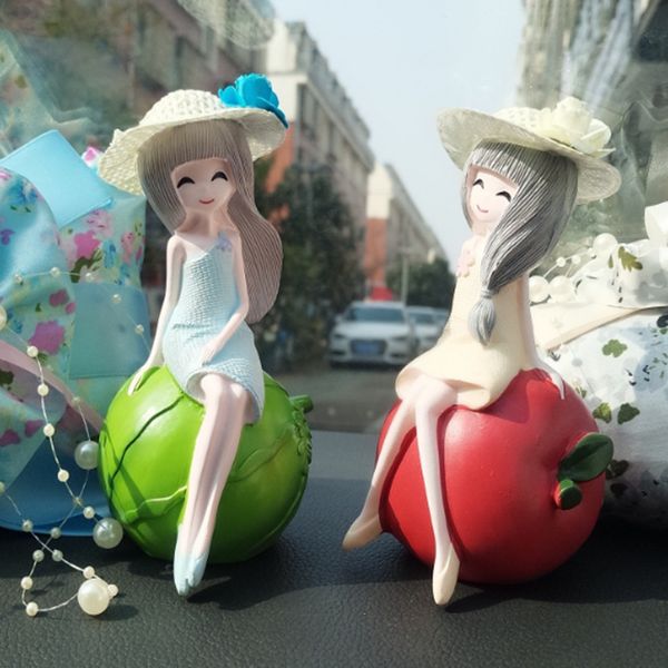 

украшение автомобиля куклы прекрасный мультфильм творческий фрукты девушки смола кукла яблоко лимон арбузы клубника девушка куклы 48pcs