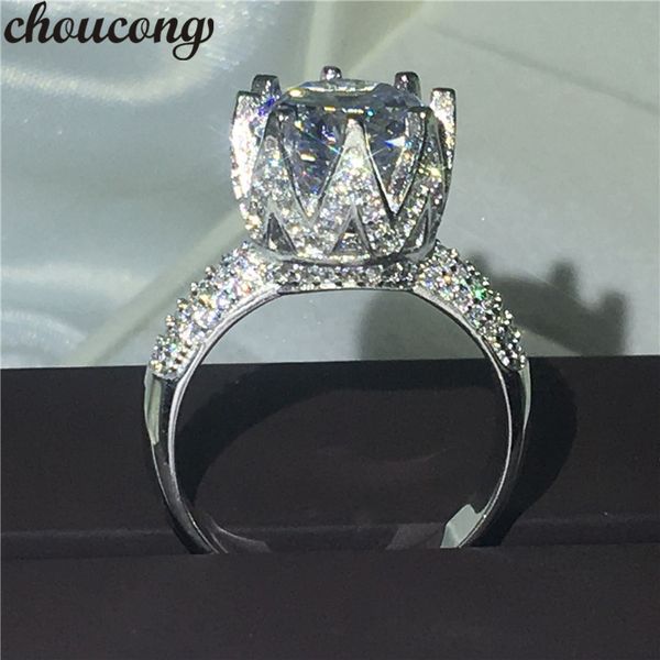 Choucong rodada corte 11mm Diamonique 8ct diamante 925 anel de noivado de prata esterlina anel de casamento para mulheres Sz 5-10