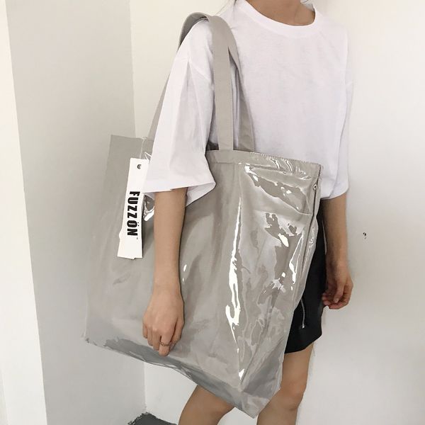 

new vintage kraft paper shopping bag pvc clear double transparent bag waterproof causal tote shoulder messenger handbag