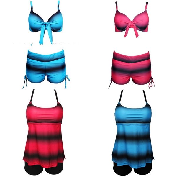 

woman bikini tankini swimsuit lady shorts swimwear femme gradient color plus size two piece suits with chest pad 24js v
