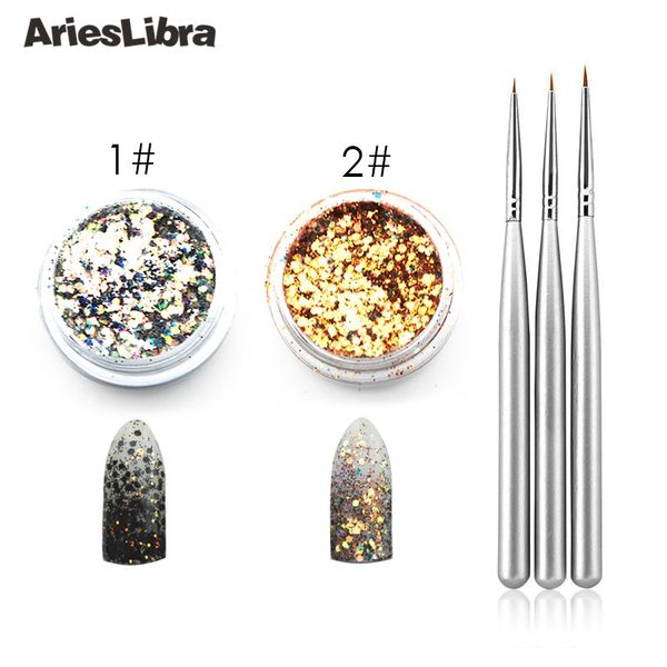 

nail art kit 3pcs nail hook line pen+2pots glitter powder 6 sets for chosen for decoration art design