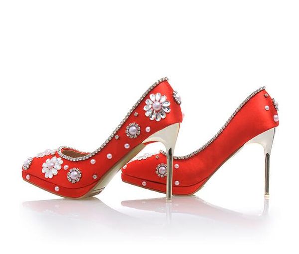 

2018 rhinestine red wedding shoes women high heels party dress platform pumps pointed toe bridesmaid single shoe 10cm, Black