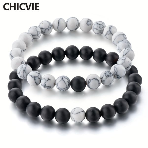 

chicvie white black couple distance bracelets bangles for men women lovers classic natural stone beaded bracelets sbr180072bkwh