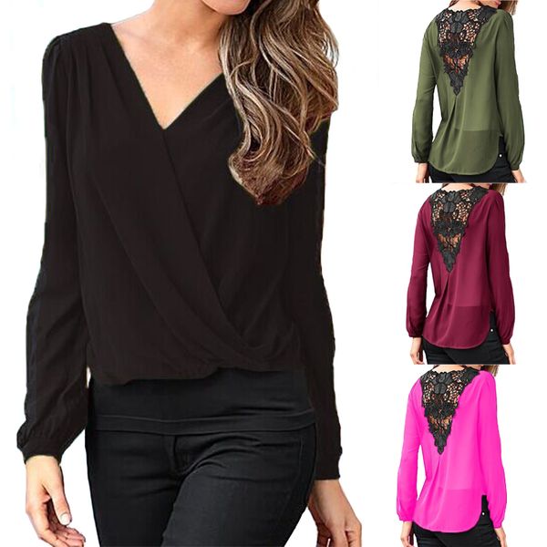 

Сексуальная V-образным вырезом блузка старинные женщин шифон кружева блузка твер