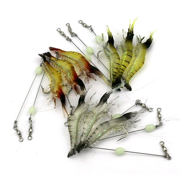 

infof 9pcs luminous shrimp soft lure fake lures fishing artificial bait with glow hook swivels anzois para pesca sabiki rigs