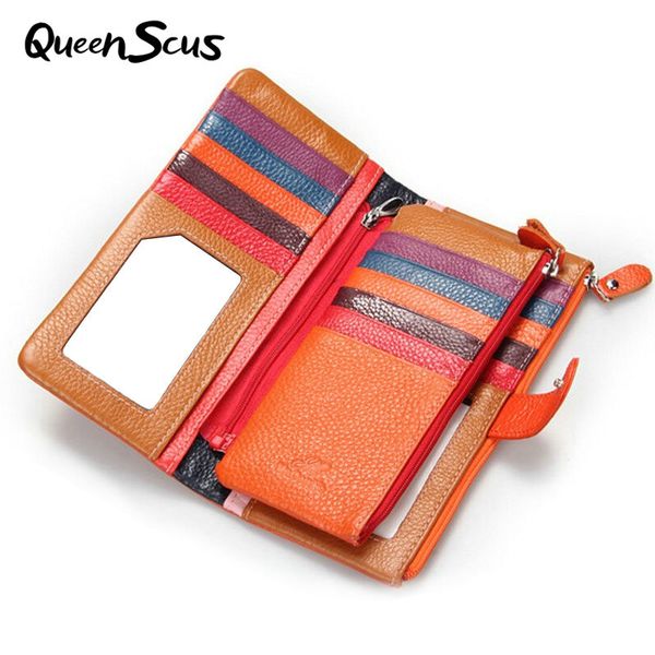 

women fashion genuine leather wallet lovely clutch money card & id holder ultra-thin casual long cowhide purse, Red;black