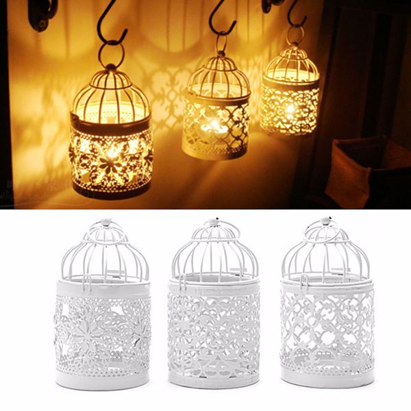 3 Tasarımlar Metal Beyaz Hollow Mumluk Tealight Şamdan Asılı Fener Kuş Kafesi Süsler Dekorasyon Düğün Parti Aracı WX9-323