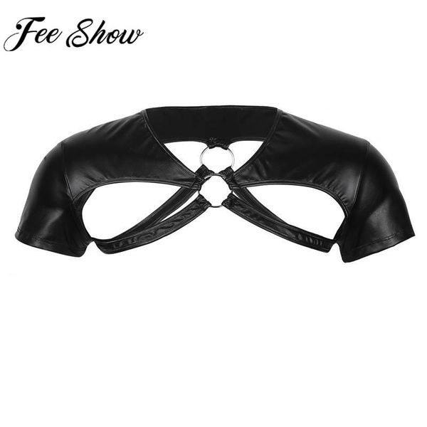 

кожезаменитель ремень плеча связывание ремень мужская половина майка клубная одежда мужской сценический костюм растениеводство топы груди жг, Black