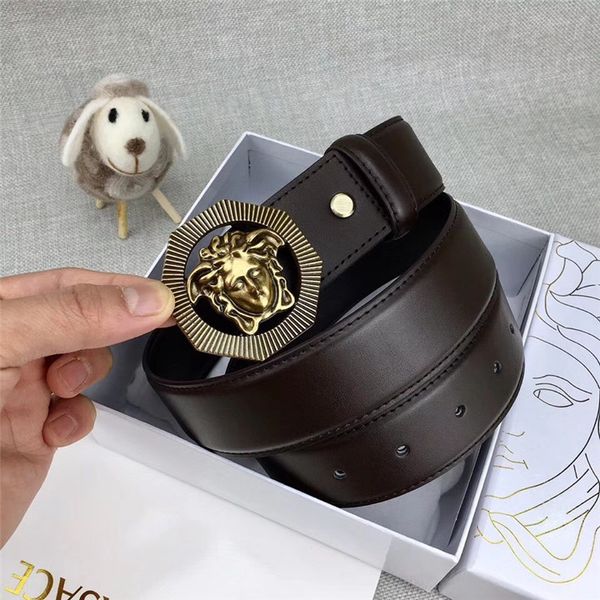 

High-quality men's leisure business belt brand circular gold silver buckle seiko car line leather belt comfortable wear free of frei
