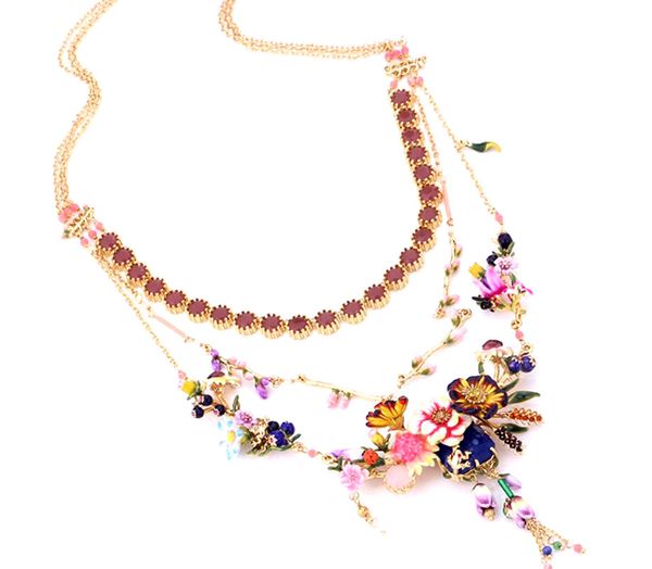 

csxjd luxury jewelry garden stone flower three layer enamel necklace tassel big necklace, Black