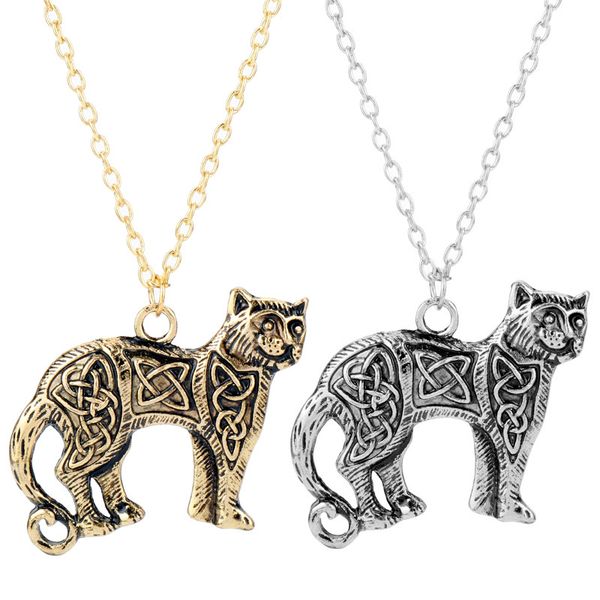 

hanchang norse vikings jewelry celticknot original animal cat pendant necklace slavic irish celtics amulet pendants necklaces, Silver