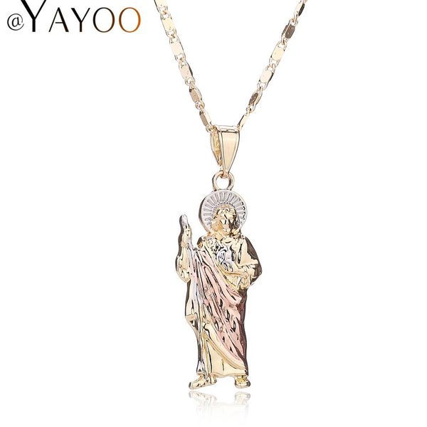 

Wholesale- Fine Jewelry Pendant Jesus Necklace Women Men Cross Beads Trendy Real Gold Plated For Vintage Statement Accessories