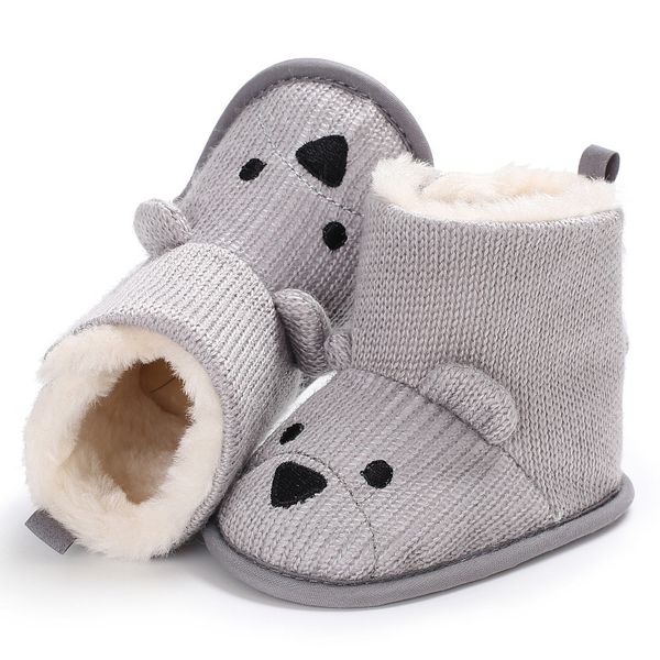 

raise young cartoon bear winter plus velvet warm baby snow boots soft soles crochet toddler girl booties newborn infant shoes, Black;grey