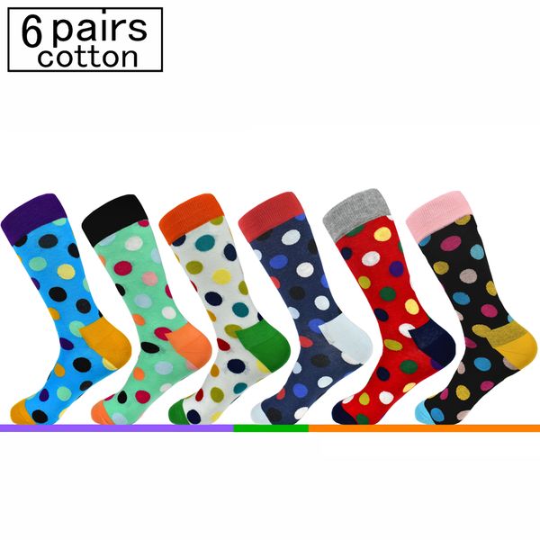 

6 пар / партия европейского и американского стиля мужские носки расчесывают хлопок красочные точка платье праздничный подарок чулки, Black