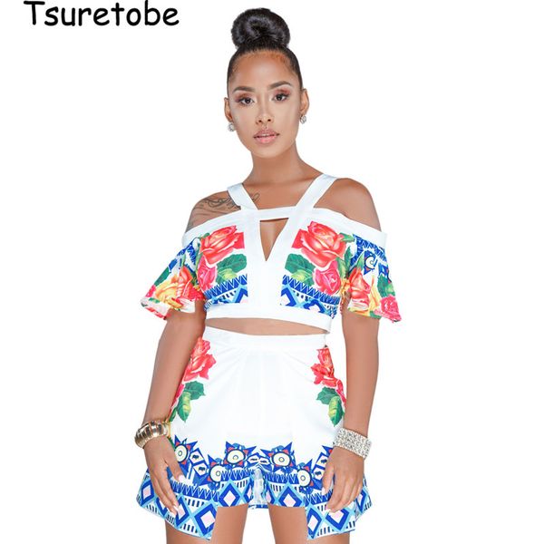 

tsuretobe printed chandal mujer complete ruffle casual two piece set women slash neck hollow out two piece outfits female zipper, White