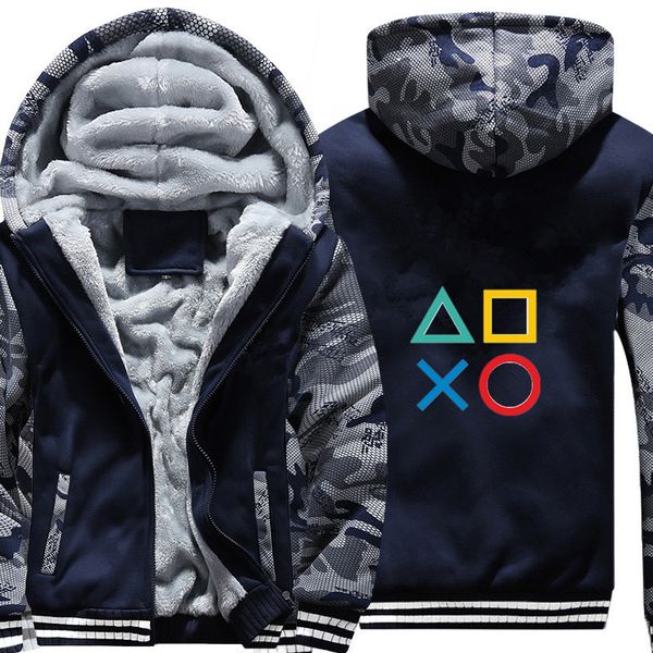 

Men's Game PS4 Playstation Winter camouflage Hoodie Casual Super Warm Jacket Coat fleece Thicken Zipper Hooded Sweatshirts