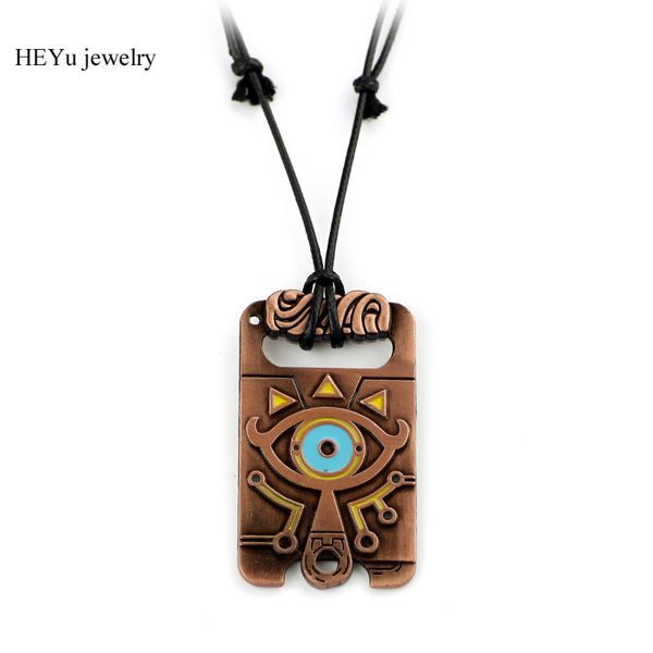 

whole saledropshipping legend of zelda necklace sheikah slate pendant handmade necklace long leather rope breath of the wild game jewelry, Silver