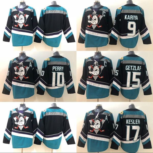 

#15 Ryan Getzlaf Black/Teal Authentic Player Jersey Anaheim Ducks 9 Paul Kariya 10 Corey Perry 17 Ryan Kesler Blank Hockey Jerseys S-XXXL