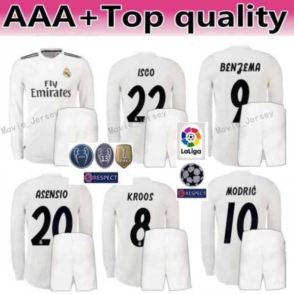 

2018 2019 La Liga Soccer Long Sleeve Real Madrid ASENSIO Jersey Set Men RAMOS MODRIC ISCO BENZEMA KROOS MARCELO Football Shirt Kits Uniform