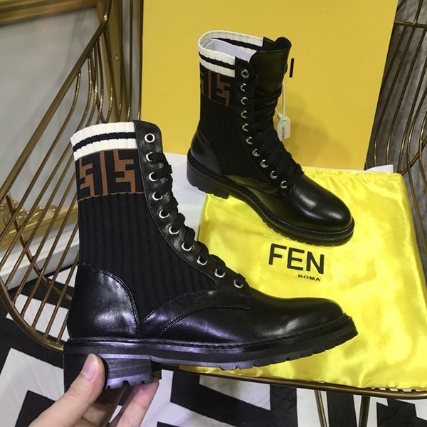 

2018 fa hion luxury de igner brand women boot fa hion letter knitted ock ca ual martin boot hiking outdoor boot ladie winter boot, Black