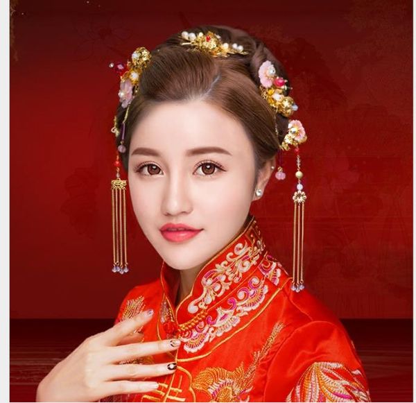 

chinese brides, phoenix crown, wedding headwear, 2018 hair bands, ancient costumes, han clothing, hairdressing accessories, Slivery;golden